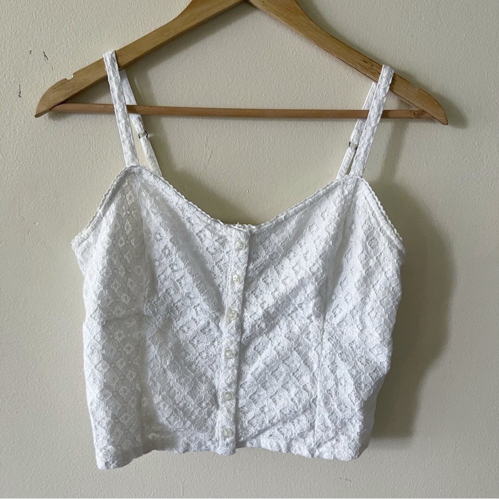 Hollister Crop Top Medium Eyelet Lace Crochet Smocked Western Boho Prairie